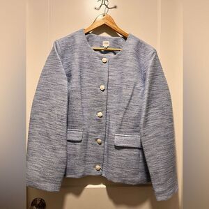 J Crew Women's Classic Blue Tweed Blazer Lined Button Up Jacket Coat Size 14